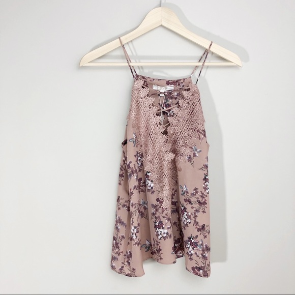 Wayf Tops - NWT WAYF Lace Up Front Floral Halter Neck Tank